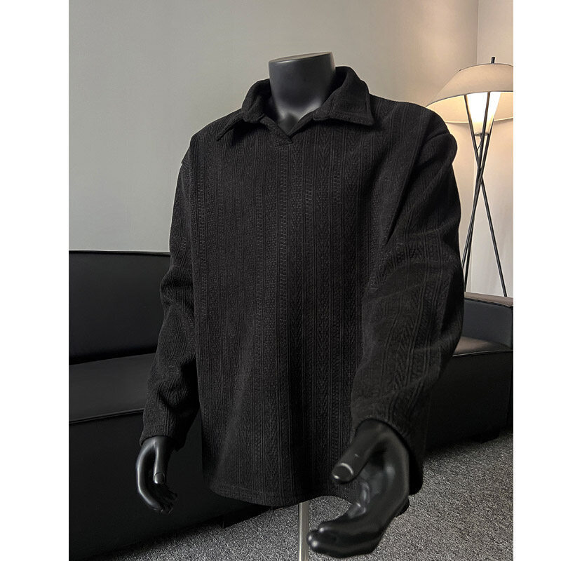 Old Money Style Wheat Ear Pattern Polo Designer Shirt Collar Sweatshirt Men's Spring American Designer Hoodie Retro Vintage High-end Cool Jacket