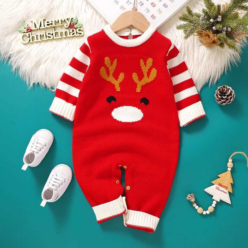Christmas Baby Unisex Rompers Winter Reindeer Knitted Newborn Boys Girls Long Sleeve Jumpsuits Infant Playsuits 018m C251009