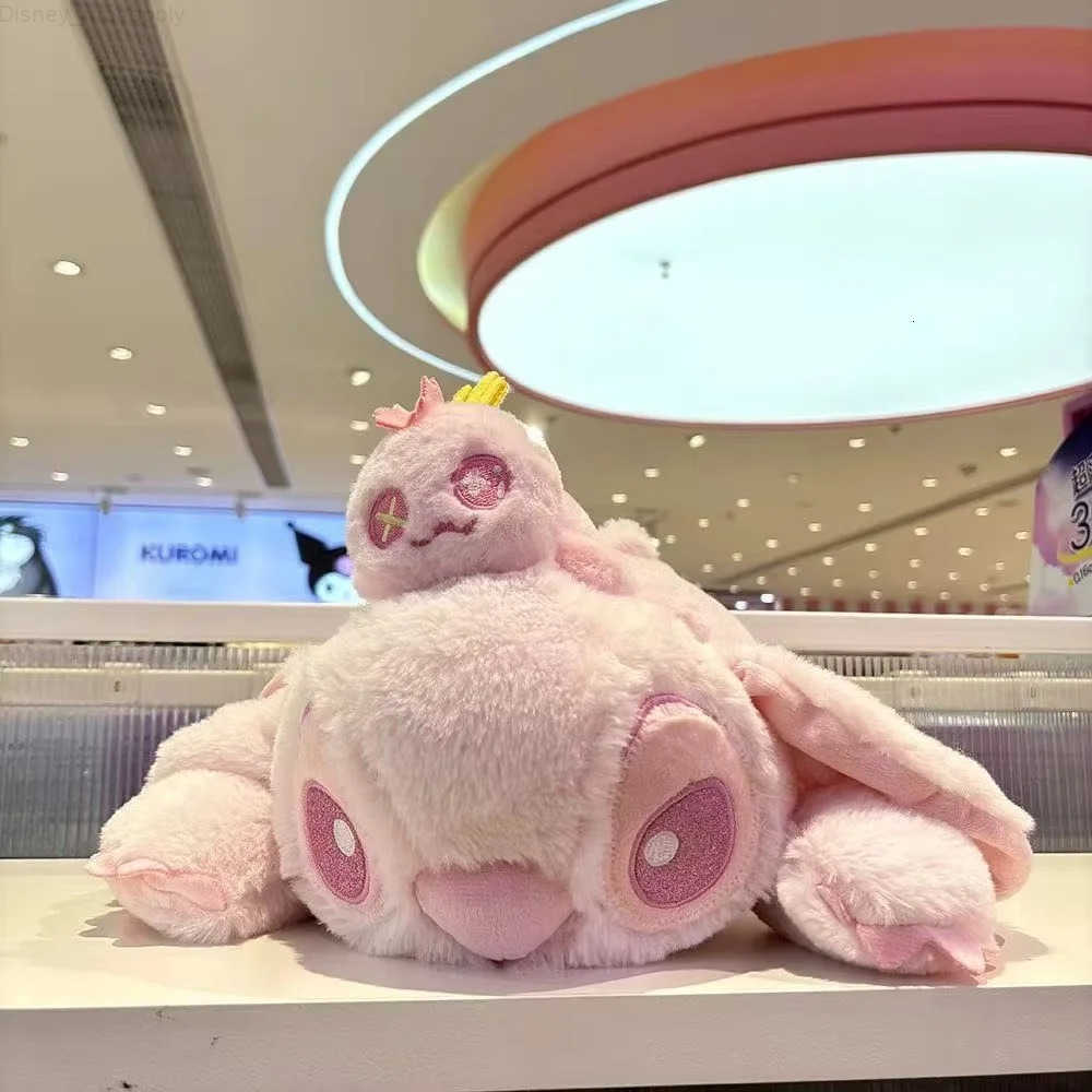 Disney Stitch And Winnie The Pooh Lying Down Plush Doll Pastel Pink Cherry Blossom Theme Cute Plushies For Birthday Present Toy H251009