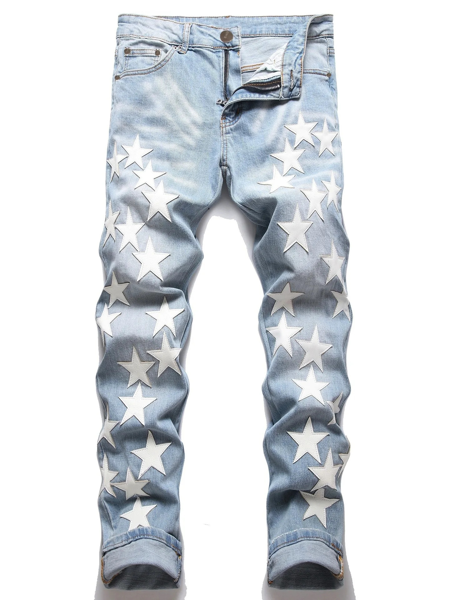 Men Straight Jean Denim Pants Jeans Loose Ankle Length Pant Pockets Casual Washed High Street Distressed Zipper Fly Spliced 251008