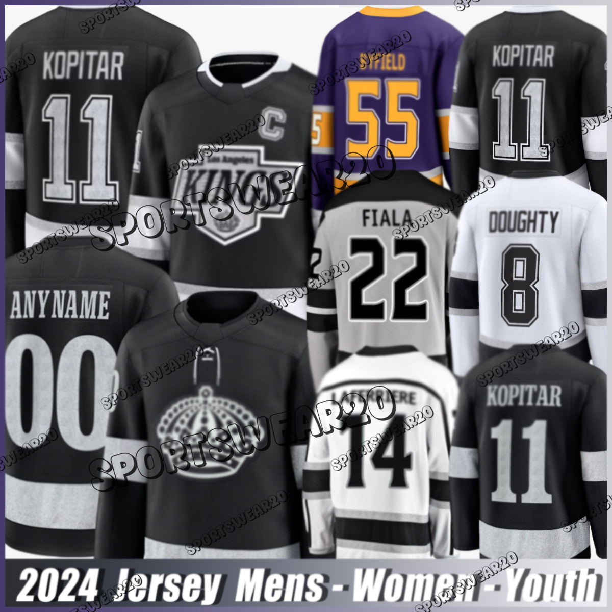#11 Anze Kopitar Jersey LA Hockey Jersey Kings Jersey #9 Adrian Kempe #8 Drew Doughty #22 Kevin Fiala #55 Quinton Byfield #99 Wayne Gretzky Jerseys