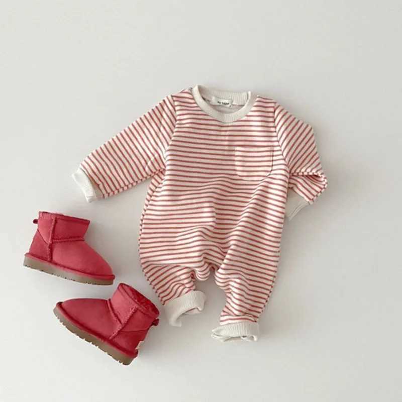 2025 Spring New Baby Striped Romper Boys Girls Simple Striped Casual Jumpsuit Newborn Cotton Infant Toddler Clothes 024M C251009