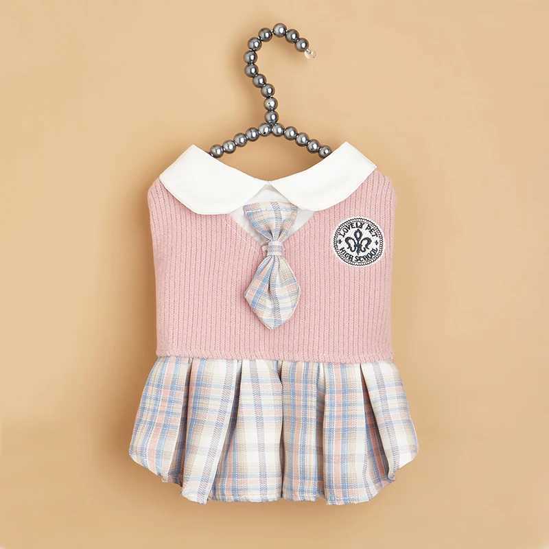 College Style Cute Pet Clothing Cats Dress for Small Dogs Cats Plaid Skirt Spring Clothes Cat Chihuahua Teddy Yorkshire Costume C251009