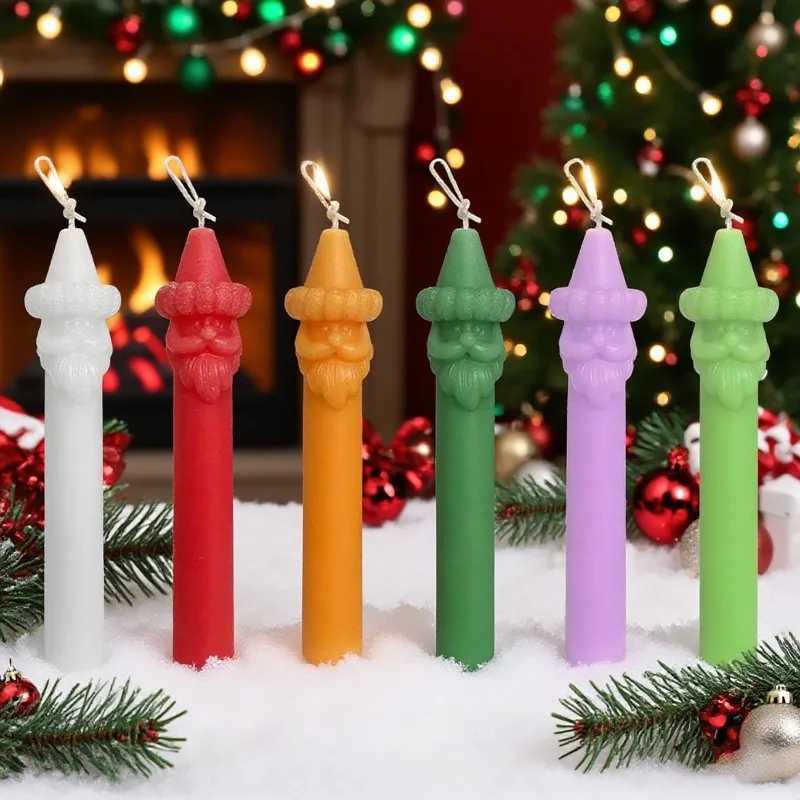 2pcsset Santa Claus Pillar Long Pole Soybean Candle Festive Atmosphere Decorative Ornament Holiday Gift Christmas Candles S25109 S260204