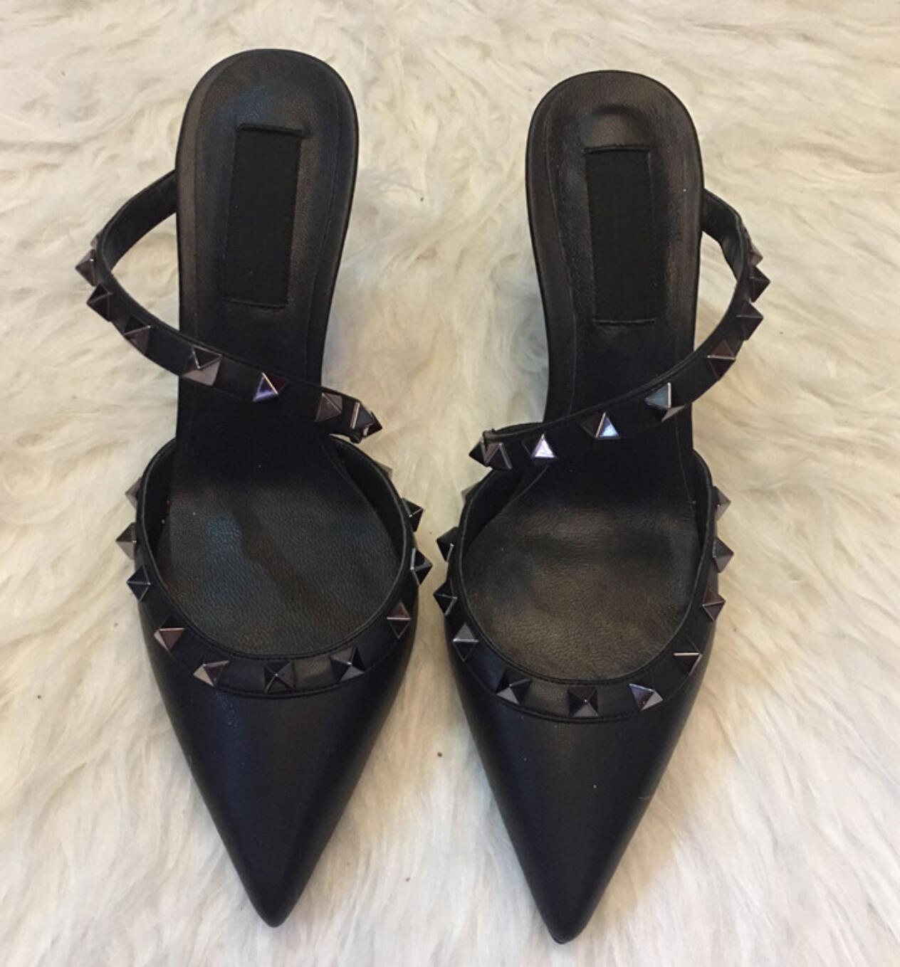 Sandals for Designer Women High Heels Shoes 6cm 8cm 10cm Pointed Toes Genuine Leather Summer Brand Slippers with Red Dust Bag 35-44