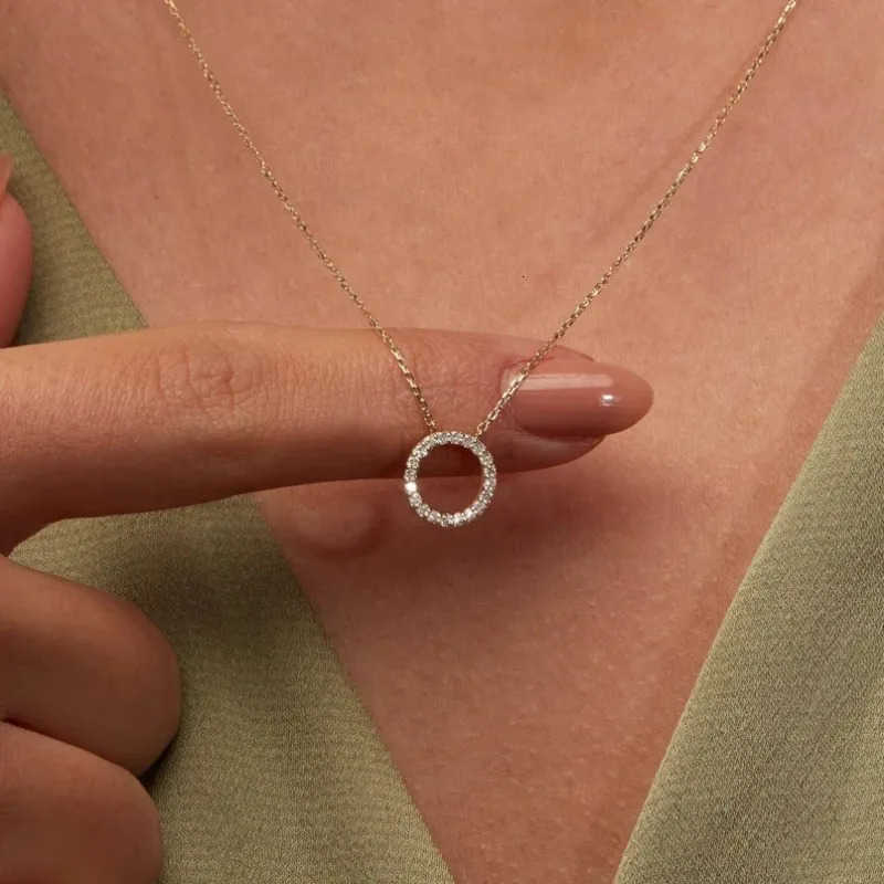 Fashion Trend Elegant Jewelry Simple Crystal Circle Pendant Necklace Golden Color Unquie Women Necklace Party Gift U251022