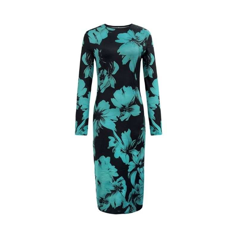 Women's Autumn Fashion Slim - fit Floral Print Midi Dress - Elegant Slit Party Dress-CF53839