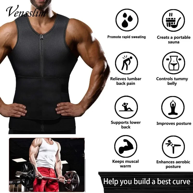 Vensslim Waist Trainer for Men Neoprene Sauna Suits Zipper Sweat Vest with Adjustable Belt Gym Workout Body Shaper Tank Tops 251009