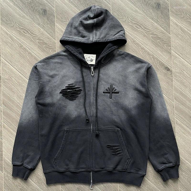 Men's Hoodies Washed Black Embroidered Hoodie Men Women Hooded Pullover