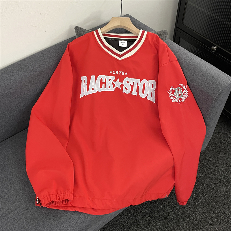 American Retro Ribbon V-neck Baseball Sweatshirt Men's Street Loose Couple Pullover Sports Designer Shirt Designer Hoodie Jersey Long Sleeve Top