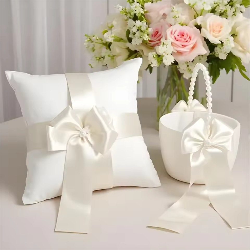 Ivory Flower Girl Basket And Ring Bearer Pillow Accessories Bride To Be Bachelorette Party Supplies Wedding Day Decor Lg0419 Youmaidress
