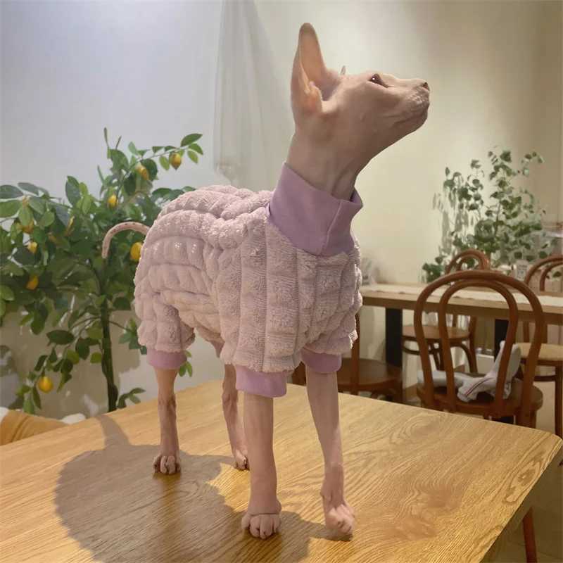 Sphynx Cat Turtleneck Winter Green Sweater Hairless Cat Clothes Thick Warm 4legged Coat Purple Fleece Jacket for Devon Rex C251009