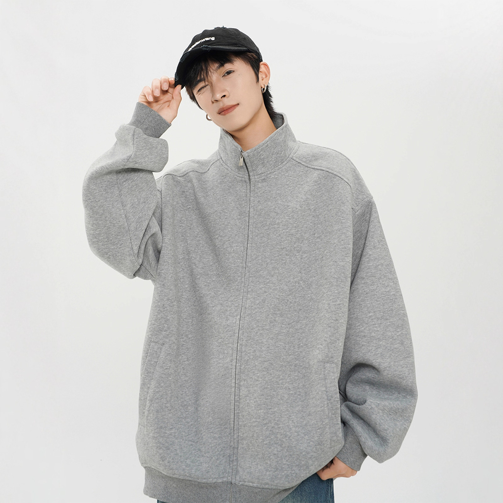 400G Designer Hoodie Stand Designer Shirt Collar Solid Color Cardigan Sweatshirt Men's Trendy New Spring Autumn Cleanfit Sports Loose Jacket Coat