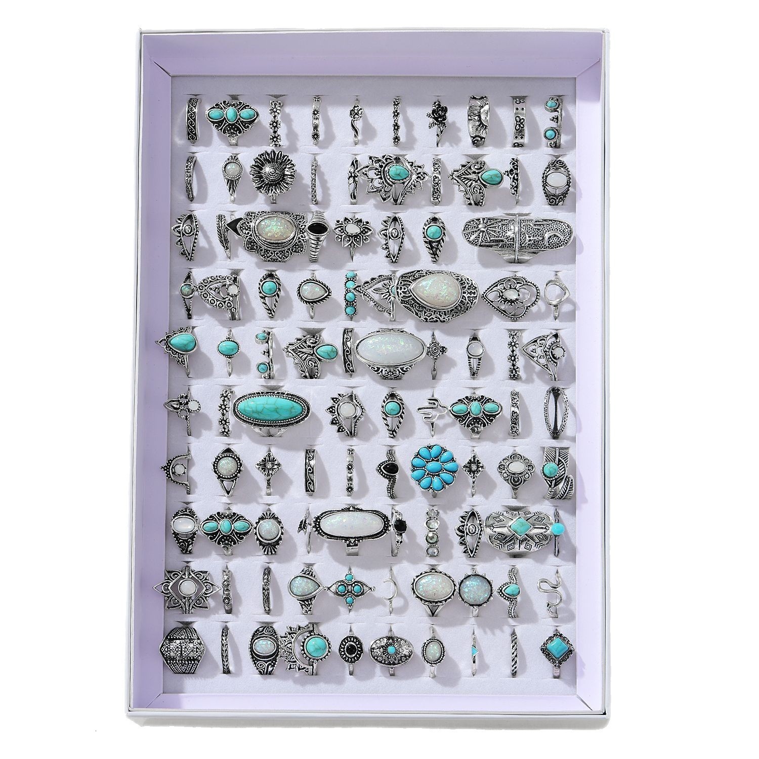 40pcs/Lot Wholesale Vintage Exaggerate Big Water Drop Finger Rings for Women Purple Crystal Oval Opal Stone Bear Acrylic Jewelry250603