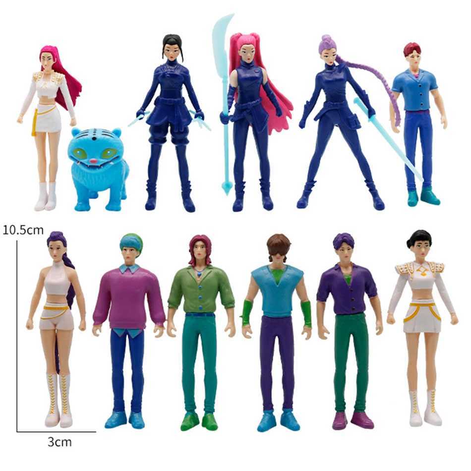 Anime 12pcs Kpop Demon Hunters Demon Hunters Figures Huntrix Figure Toy Derpys Tiger Rumi Mira Zoey Sussy Figurine Ornament Gift Z251009