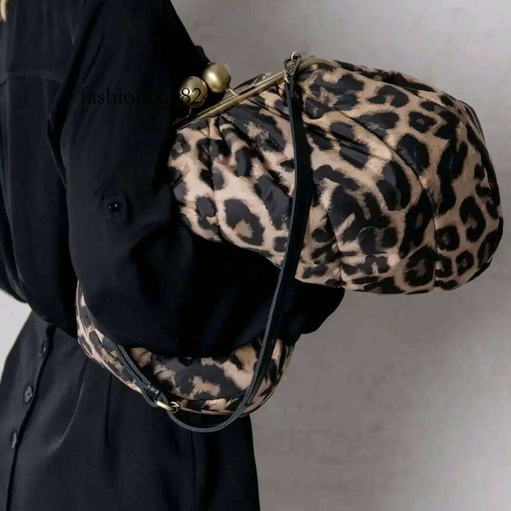 LOST IN VINTAGE Leopard Print Animals Fabric Soft Smooth Owl Bag Balls Bronze Kiss-lock Purse Clutch Large 43x40x13cm