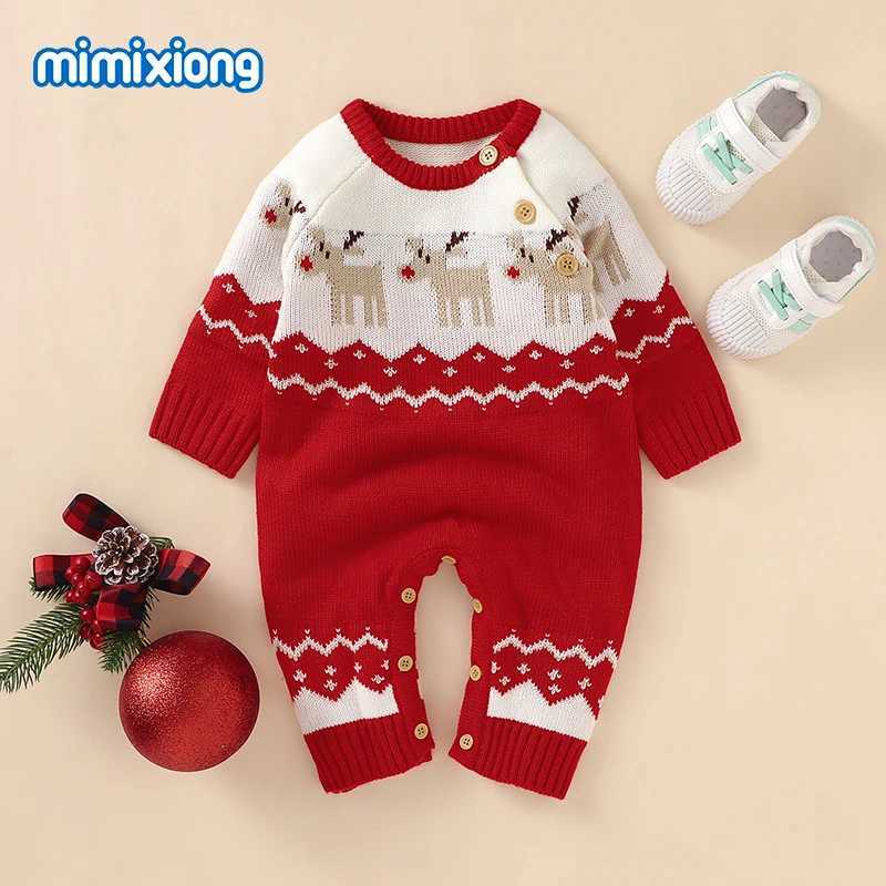 Baby Christmas Rompers Winter Long Sleeve Knit Newborn Boys Girls Outwear Jumpsuits Red Reindeer Toddler Playsuits Clothes 018m C251009