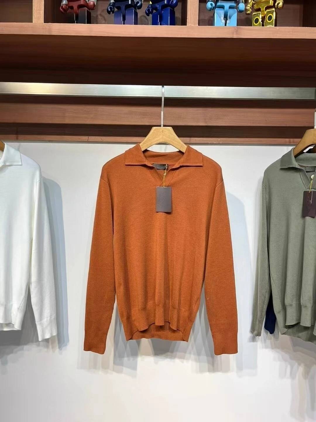 LP Lapel Wool-Blend Knitted POLO Men's Long-Sleeved Sweater