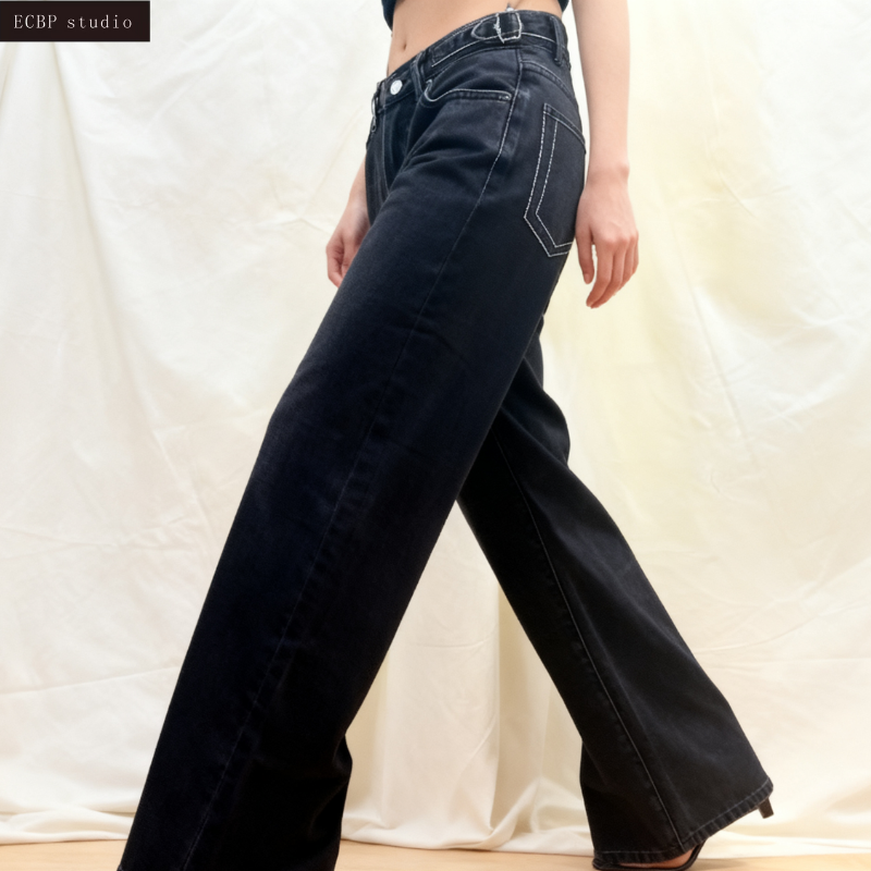 Women's Retro Vintage Classic Wide - Leg Jeans - Breathable Soft Fabric Casual Denim Pants-047A