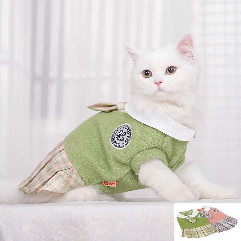Cat JK Sweater Dresses Pet School Uniform Puppy Spring Autumn Outfit Soft Knitted Skirt Shirts for Cat Rabbit Small Medium Dogs C251009