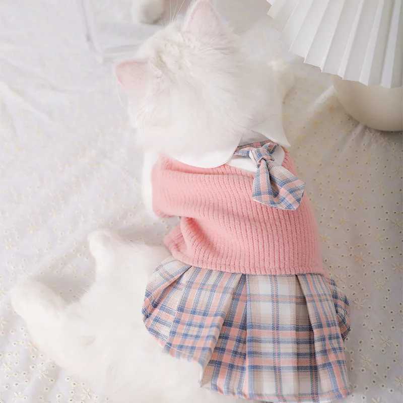 Cat JK Sweater Dresses Pet School Uniform Puppy Spring Autumn Outfit Soft Knitted Skirt Shirts for Cat Rabbit Small Medium Dogs C251009