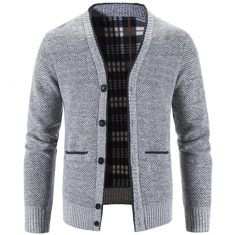 Mens Knit Cardigan Autumn Winter Sweater Coat Man Clothes Brown Blue y Button Fleece Lined Male Knitting Jackets 2501008