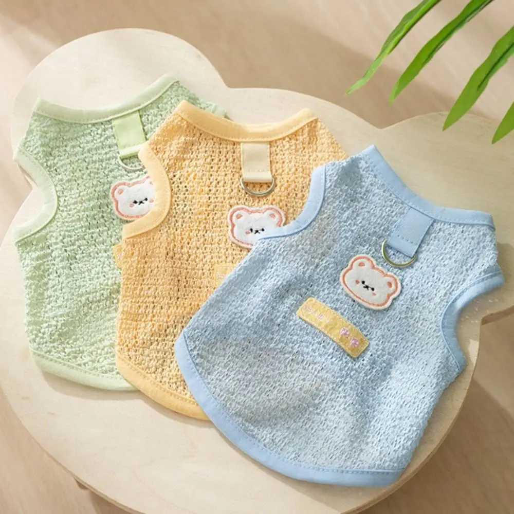 Summer Pet Vest Breathable Bear Patch Traction Small Medium Dog Tank Top Soft Puppy Clothes Cute Cat Cooling Tshirt C251009