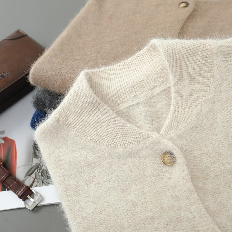 100 Mink Cashmere Sweater Knit Cardigan Men Stand Collar Long Sleeve Autumn and Winter Casual Mens Clothing Business Coat Top 2501008