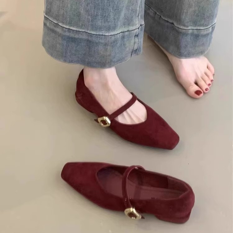 Suede Shallow Flats Women Shoes Pointed Toe Elegant Buckle Shoes Trend Dress Soft Spring Zapatillas Lady 241201