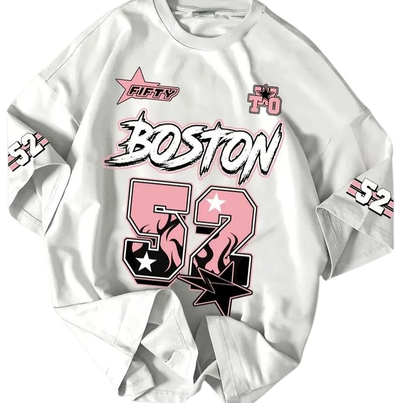 Men's Streetwear Boston "52" Graphic Oversized T-Shirt - Casual Urban Fashion Tee-29