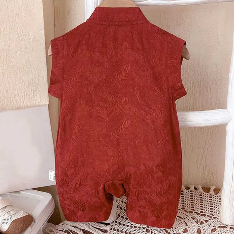 Summer Baby Boy Clothes 3 To 6 Months Chinese Style Embroidery Cute Red Birthday Sleeveless Jumpsuits Rompers Newborn Items B024 C251009
