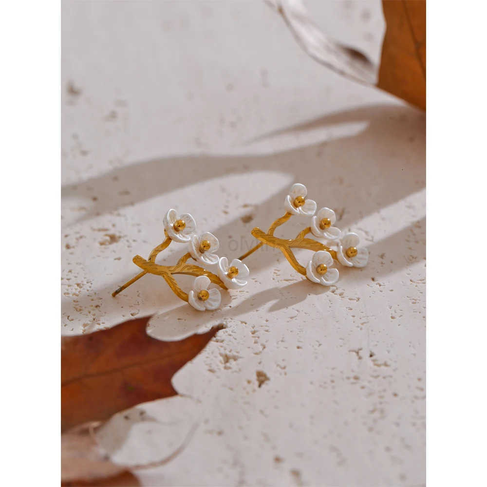 Yhpup Sweet Plastic Flower Korean Stud Earrings 18K Gold Color PVD Plated Stainless Steel Trending Fairy Jewelry 2025 Gift M251009