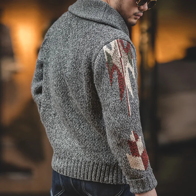 Maden Knitted Vintage Cardigan Men Sweater Indiana Thick Knit Oversized Streetwear Geometric Trend Vneck Christmas Coats 2501008