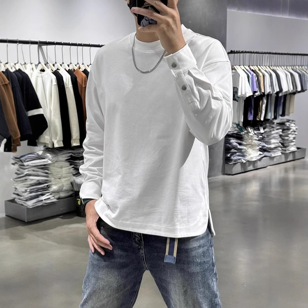 Autumn Designer Hoodie Solid Color Sweatshirt Men Slim Fit Inner Layer Designer Shirt Slit Long Sleeve T-shirt Men Pullover Button Cuff Men's Clothing Top