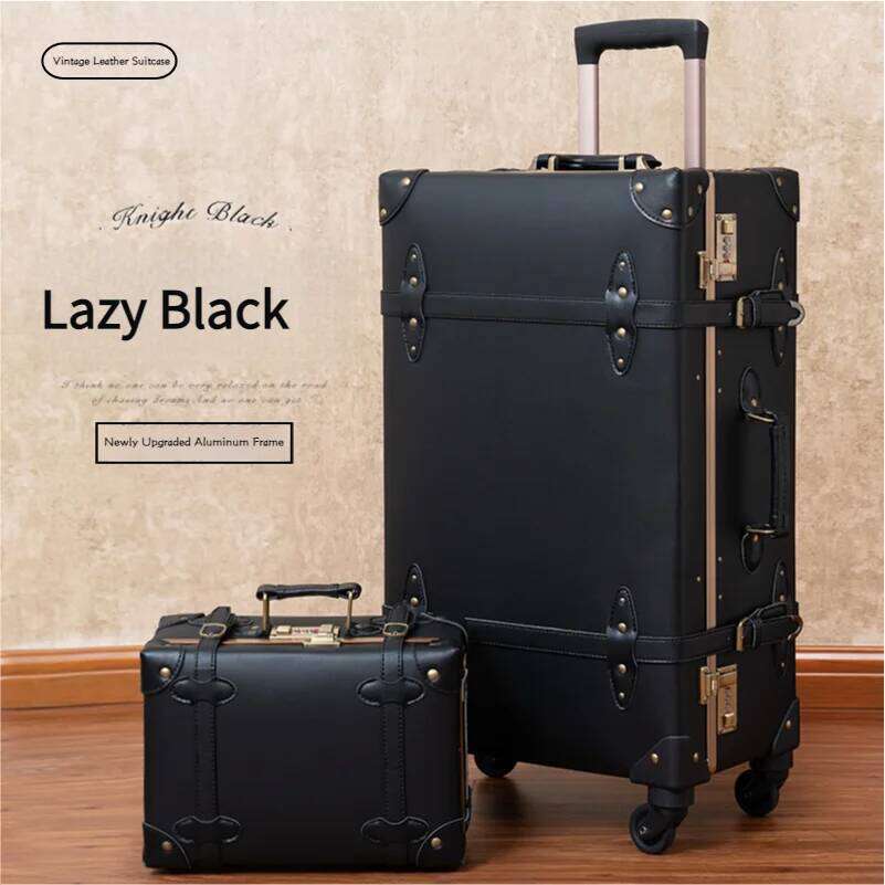 Suitcase set 2 piece , Women's Vintage Lage set, Travel suitcase with boarding tote, handmade faux leather aluminum 123