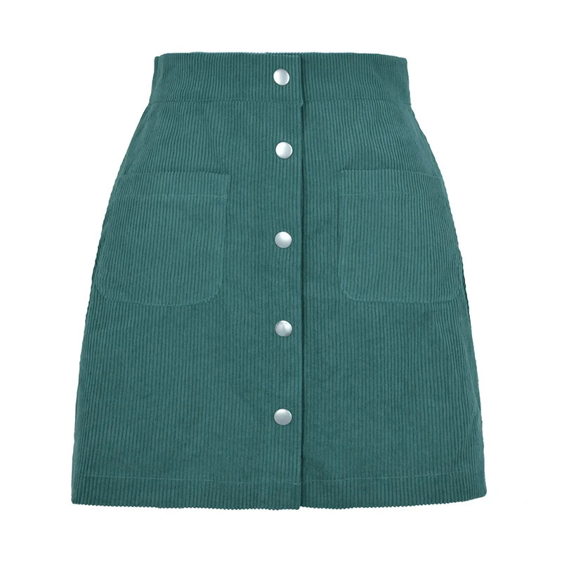 Vintage Corduroy Skirts for Women Slim Fit Single Breasted Woman Spring Autumn Korean Pockets Solid Color Mini Skirt Lady 251009