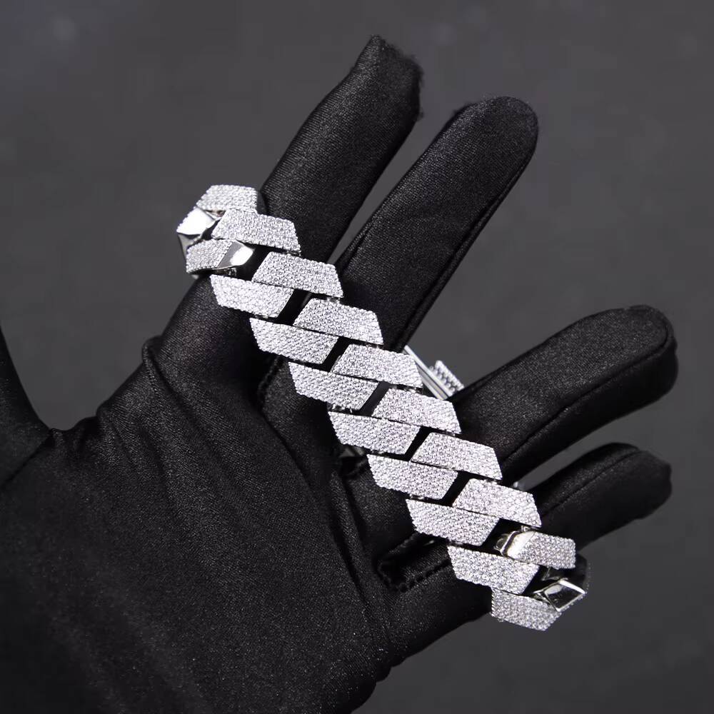 Diamond Tester Cuban Bracelets Iced Out 4rows Moissanite Cuban Chain Silver Gold Plated Fine Jewelry Bracelet for Men