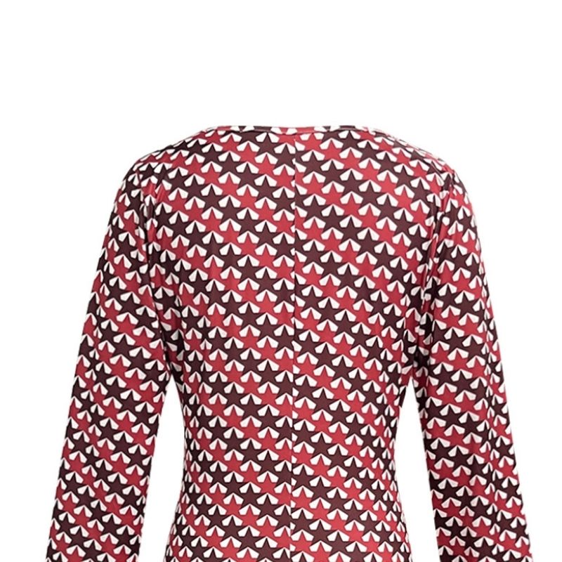 Women's Autumn New Fashion Commute Star Print Slit Long Sleeve Midi Dress-CF52896