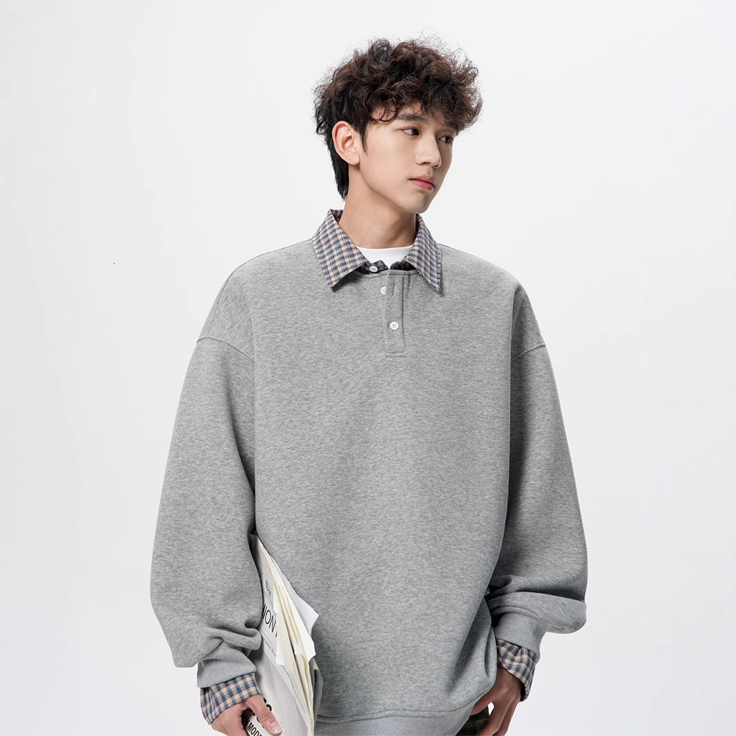 American Style Patchwork Turn-down Designer Hoodie Collar Sweatshirt Men's Trendy Spring New Couple Style Loose Designer Shirt Polo Shirt Long Sleeve T-shirt
