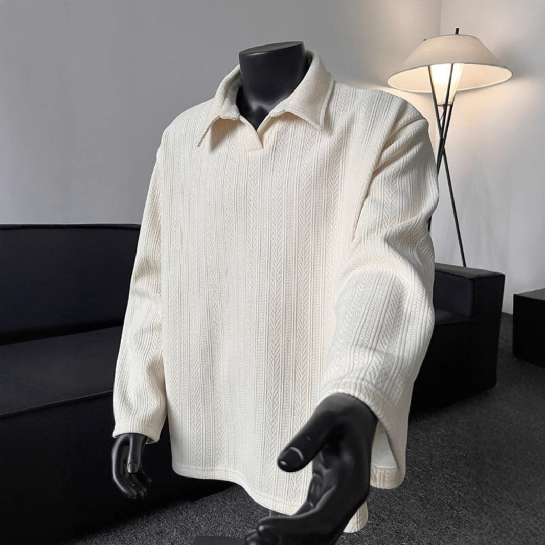 Old Money Style Wheat Ear Pattern Polo Designer Shirt Collar Sweatshirt Men's Spring American Designer Hoodie Retro Vintage High-end Cool Jacket