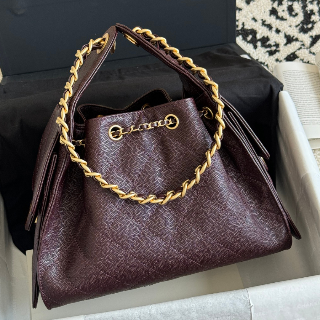 12A Upgrade Mirror Quality Designer 25 Bag Chocolate Brown Handbags for Women Luxury Hobo Bag Real Caviar Leather Small Purse Quilted Shoulder Bags