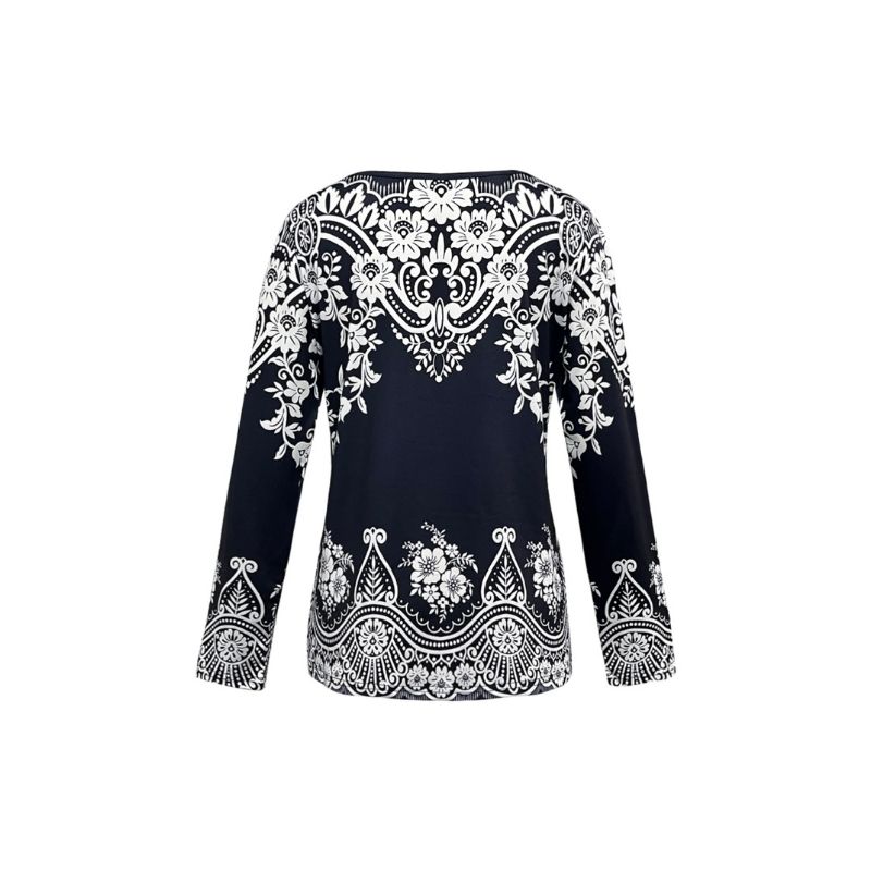 Women's Autumn Winter New Fashion Floral Print Long Sleeve T - shirt - Casual Versatile Crew Neck Top-CF51200