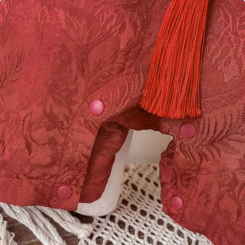 Summer Baby Boy Clothes 3 To 6 Months Chinese Style Embroidery Cute Red Birthday Sleeveless Jumpsuits Rompers Newborn Items B024 C251009