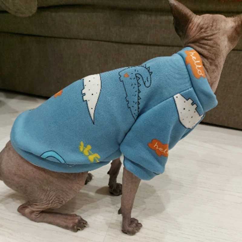 Cute Print Cat Clothes Suit Spring Autumn Warm Fleece Pet Cat Pullover for Cats Kedi Soft Kitten Sweater Sphynx Clothing Outfits C251009