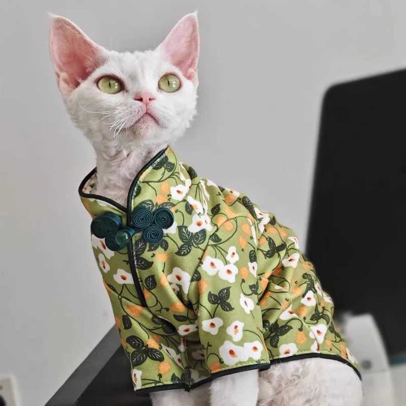 Breathable Cheongsam Dress for Cat Summer Soft Bowtie Elastic Tshirt For Kittens Pajamas For Devon Rex Cat Supplies C251009
