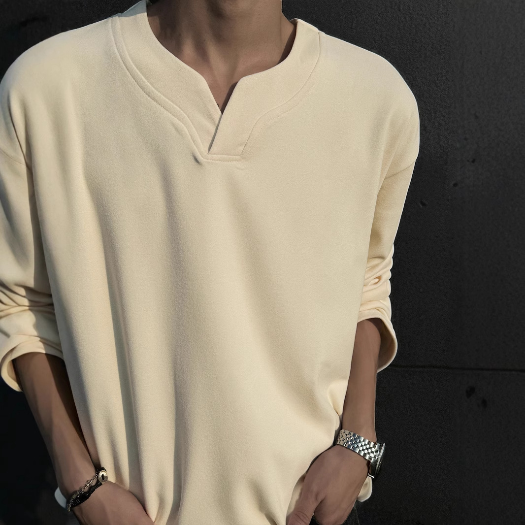 Designer Hoodie 280g Heavyweight German Velvet V-neck Long Sleeve T-shirt For Men Autumn And Designer Shirt Winter Cleanfit American Style Trendy Laye