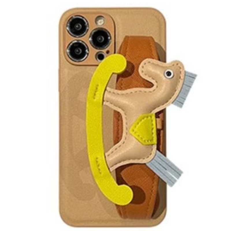 High-end Leather Little Wooden Horse Wrist Strap Case for iPhone17 Pro Max with leather rope,for iPhone 16 Pro Max Case Design Soft Bumper Protective 