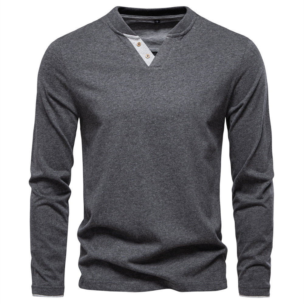 2025 Autumn New Men's Fashion Color Cotton Solid Color Long Designer Shirt Sleeve T-shirt V-neck Casual Designer Hoodie Men's Top T-shirt