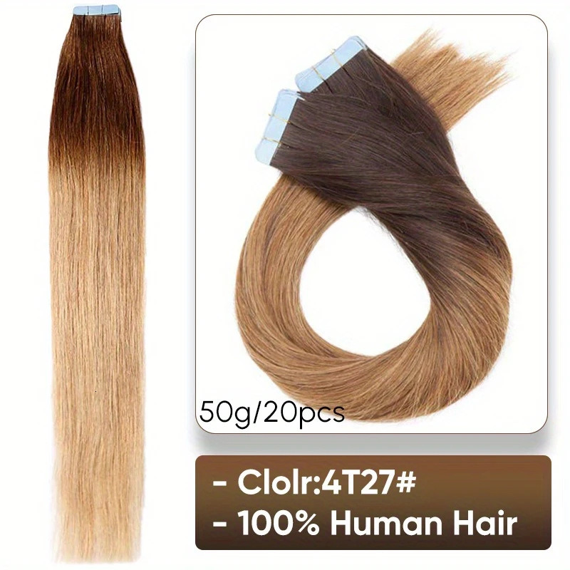 NNHAIR Invisible Tape In 100% Human Hair Remy Real Hair Extensions Thick High Quality For Woman 20PCS 14Inches-24Inches 30G-60G