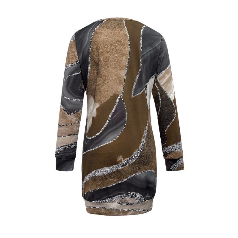 Women's Autumn Winter Marble Print Sweatshirt Dress - Elegant Commute Retro Printed Dress-CF41303